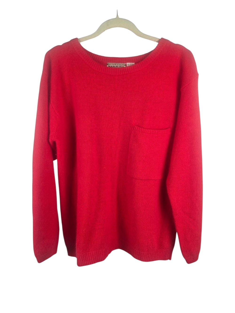 Forenza Crewneck Sweater Lambswool Patch Pocket Vintage 80s Red Medium